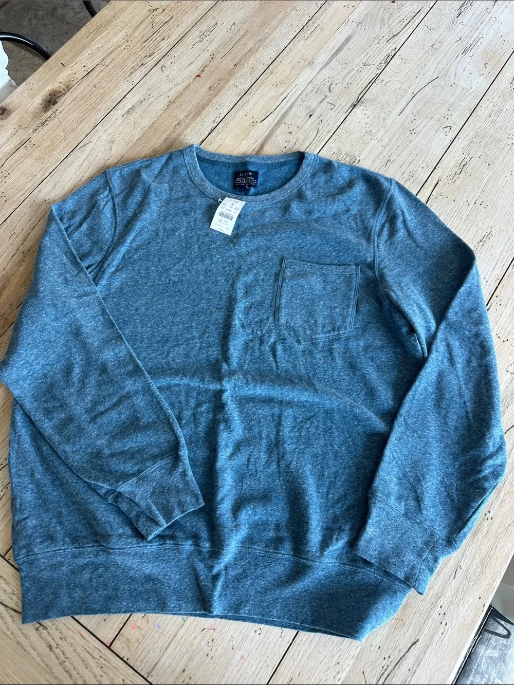 J. Crew Men's Heather Teal Crewneck Fleece Sweatshirt with Chest Pocket